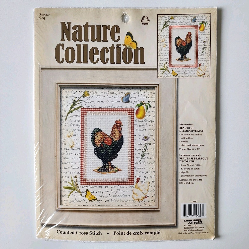 Leisure Arts Rooster Counted‎ Cross Stitch Kit #115562 Chicken Farm NEW 2001 Coq